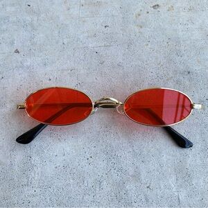 NEW Vintage Punk Red Tinted Oval Sunglasses